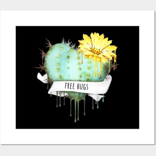 Cactus heart watercolor jellow flower free hugs Posters and Art